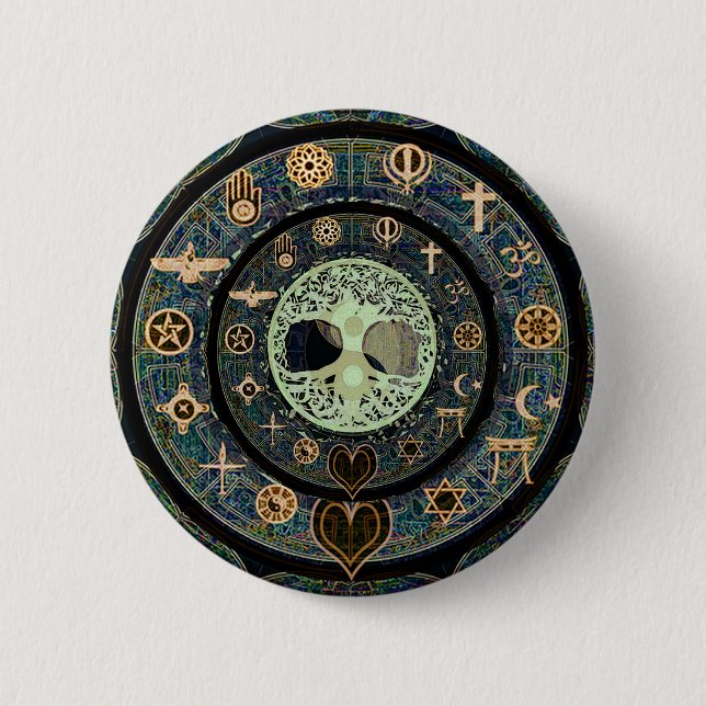 Bóton Redondo 5.08cm Árvore calma de Yin Yang do símbolo da vida (Frente)