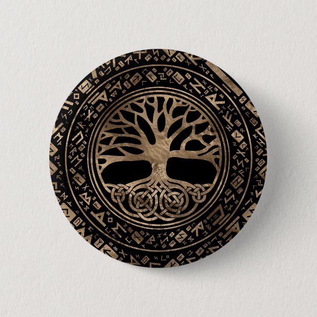 Bóton Redondo 5.08cm Árvore da vida - Padrão Runic de Yggdrasil (Frente)