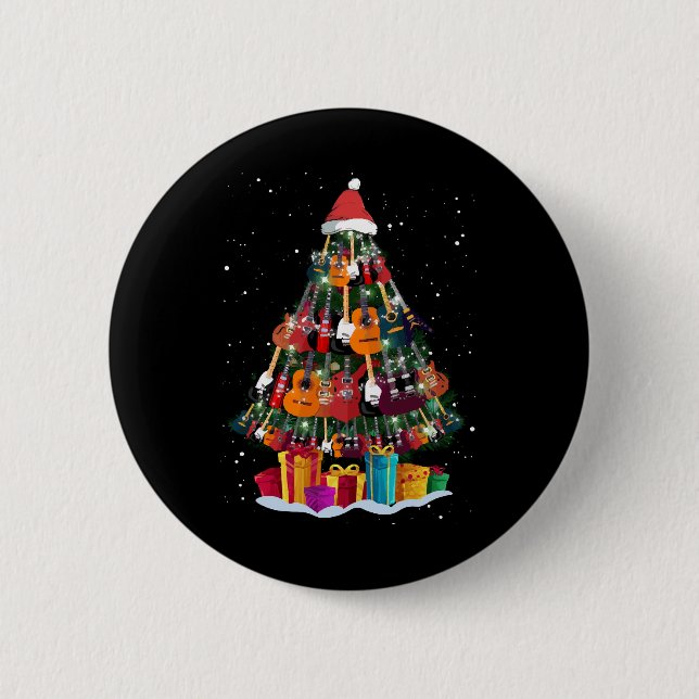 Bóton Redondo 5.08cm Árvore de Natal de Guitarra Divertida (Frente)