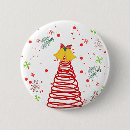 Bóton Redondo 5.08cm Árvore de Natal em Espiral e Desenho de Sininhos