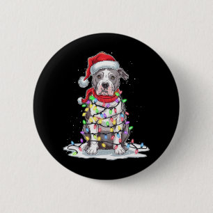 Bóton Redondo 5.08cm Árvore de Natal Pitbull Santa Hat Luz Xmas Cão L