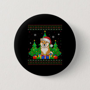 Bóton Redondo 5.08cm Árvore de Natal Santa Hat Shiba Inu