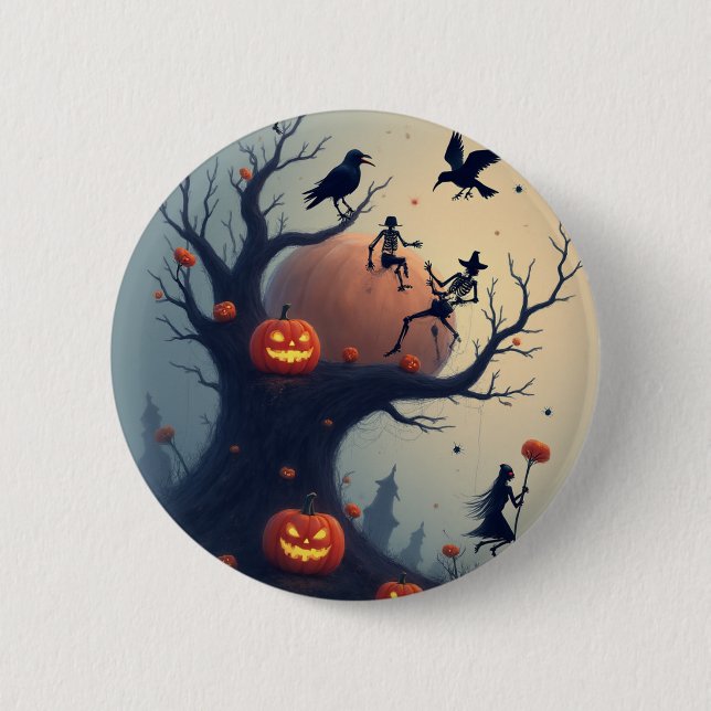 Bóton Redondo 5.08cm Árvore Sinistra de Halloween (Frente)