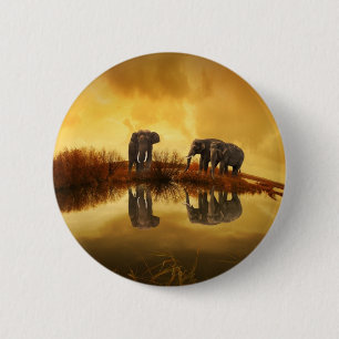 Bóton Redondo 5.08cm Asian Elephants in Thailand under a glowing sunset