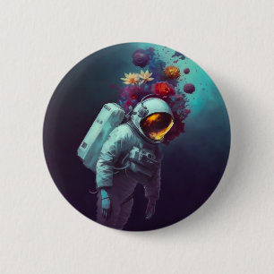 Bóton Redondo 5.08cm Astronauta Colorida no Espaço com Trabalho de arte