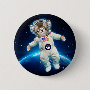 Bóton Redondo 5.08cm Astronauta de gato no espaço