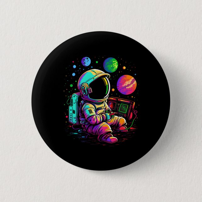 Bóton Redondo 5.08cm Astronauta de Jogos Universos em Planetas de Arcad (Frente)