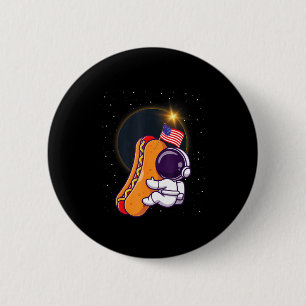 Bóton Redondo 5.08cm Astronauta Eclipse Solar Cachorro Quente Bandeira