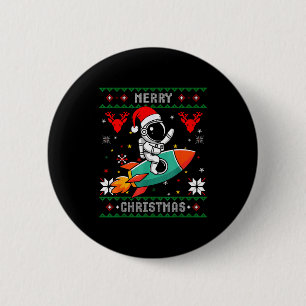 Bóton Redondo 5.08cm Astronauta feio do Natal montando foguete Chapéu d