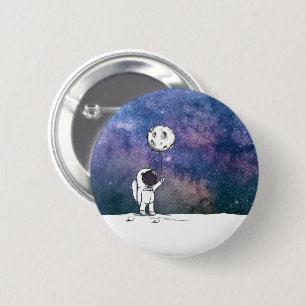 Bóton Redondo 5.08cm Astronauta no espaço com balão da lua cosmos estre