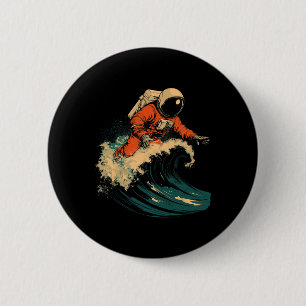 Bóton Redondo 5.08cm Astronauta Surfando Onda do Oceano Cósmico Espacia