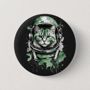 Bóton Redondo 5.08cm Astronauta Verde Gato Splash