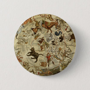 Bóton Redondo 5.08cm Astronomia Vintage, Gráfico de Estrelas do Mapa C