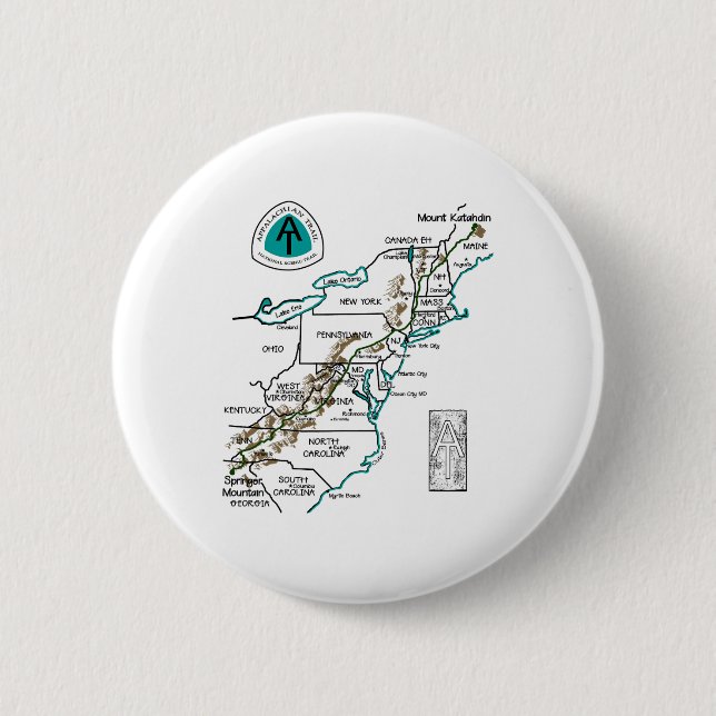 Bóton Redondo 5.08cm At Logo Appalachian Trail Hiking Map  (Frente)