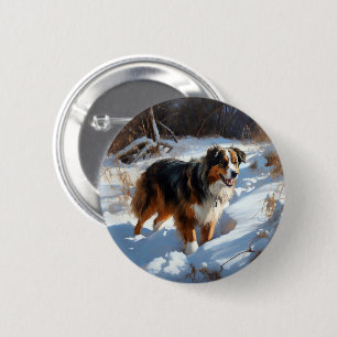 Bóton Redondo 5.08cm Australian Shepherd Deixe Nevar Natal
