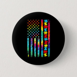 Bóton Redondo 5.08cm Autismo American Flag Tie Dye Autismo Sensibilizaç