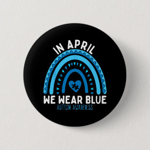 Bóton Redondo 5.08cm Autismo Arco-Íris Em Abril Vestimos Autismo Azul A
