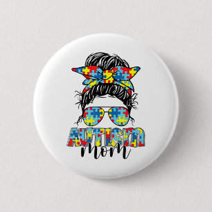 Bóton Redondo 5.08cm Autismo Mãe Vida Mensagem Bun Óculos Solares Banda
