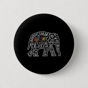 Bóton Redondo 5.08cm Autismo Sensibilização Elefante Palavras Amante de