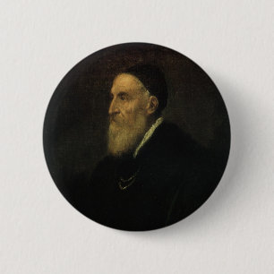 Bóton Redondo 5.08cm Autorretrato de Ticiano, Arte Renascentista Antigo