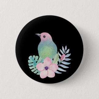 Bóton Redondo 5.08cm Aves e Flores de Aquarela