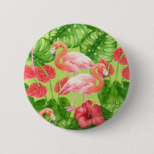 Bóton Redondo 5.08cm Aves Flamingo e plantas tropicais