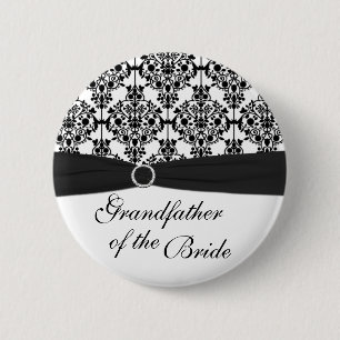 Bóton Redondo 5.08cm Avô preto, branco do damasco do Pin da noiva