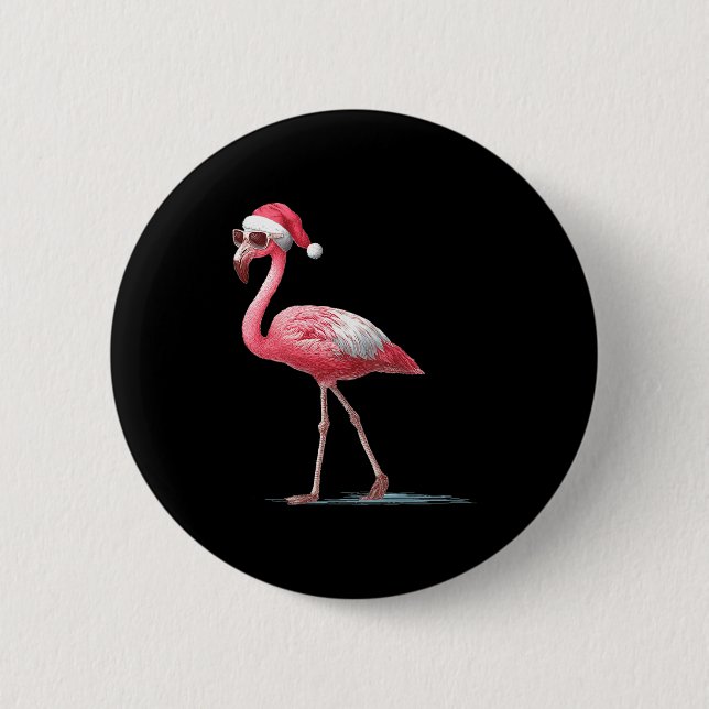 Bóton Redondo 5.08cm Awesome Cool Flamingo With Christmas Hat And Sungl (Frente)