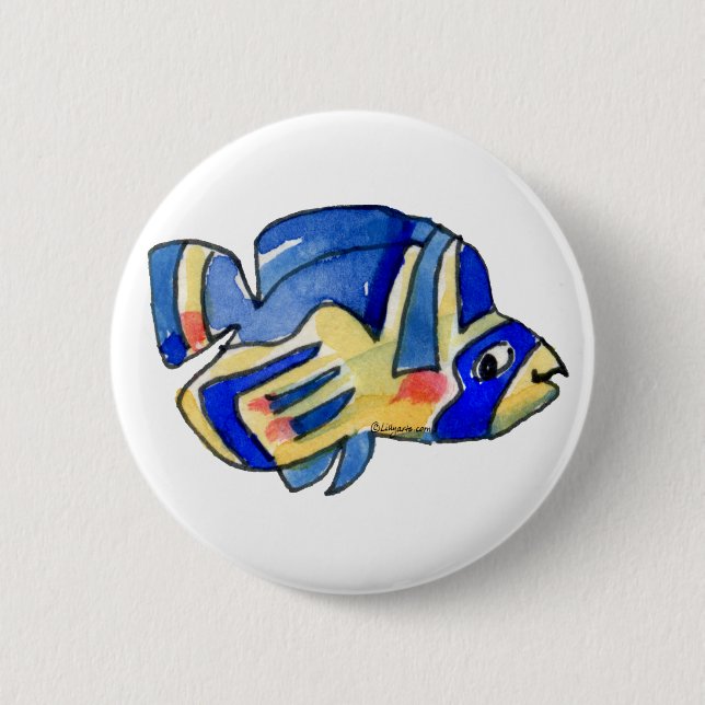 Bóton Redondo 5.08cm Azul Cartoon Butterfly Fish (Frente)