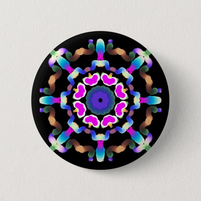 Bóton Redondo 5.08cm *~* Azul cor-de-rosa Mandala em preto (Frente)