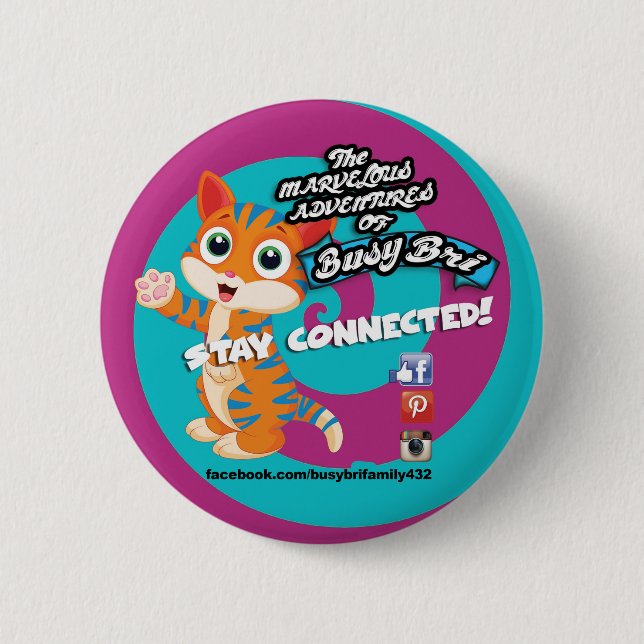 Bóton Redondo 5.08cm Azul o botão do gato (Frente)