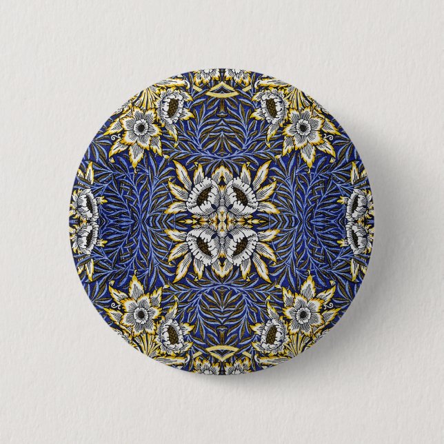 Bóton Redondo 5.08cm Azul William Morris e Design Tulipa Salgueiro em D (Frente)
