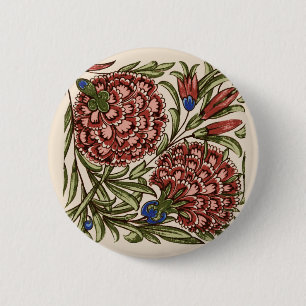 Bóton Redondo 5.08cm Azulejo Flor de Cravo Antigo Rústico De Morgan Art
