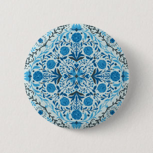 Bóton Redondo 5.08cm Azulejos florais azuis