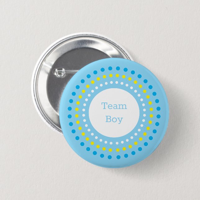 Bóton Redondo 5.08cm Baby Shower "Team Boy" Blue & Yellow Polka Dots (Frente & Verso)