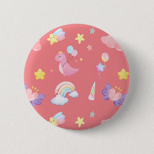 Bóton Redondo 5.08cm Balão-arco-íris de dinossauro, rosa-doce, bonito