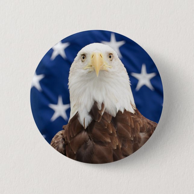 Bóton Redondo 5.08cm Bald Eagle com a bandeira americana (Frente)