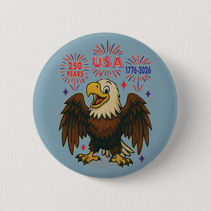Bóton Redondo 5.08cm Bald Eagle com Fireworks - EUA 250 Anos 1776-2026