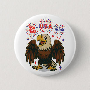 Bóton Redondo 5.08cm Bald Eagle com Fireworks - EUA 250 Anos 1776-2026