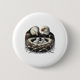 Bóton Redondo 5.08cm Bald Eagle Mãe Pai Três Pintinhos De Eaglet Bebês