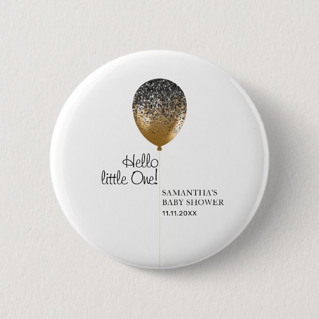 Bóton Redondo 5.08cm Baloão Dourado de Chá de Bebê Elegante (Frente)