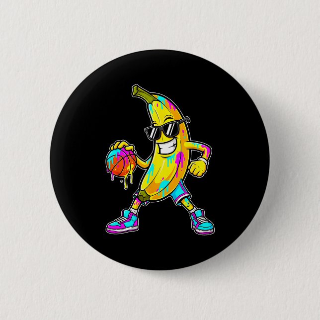 Bóton Redondo 5.08cm Banana Funny Basketball Drip Kids Youth Boys Girls (Frente)