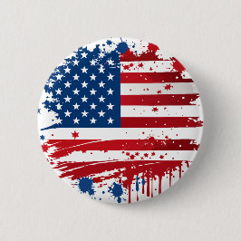 Bóton Redondo 5.08cm Bandeira Americana com respingo de aquarela vermel