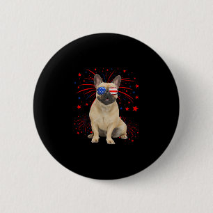 Bóton Redondo 5.08cm Bandeira Americana do Buldogue Francês 4 De Julho