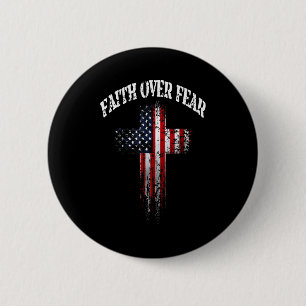 Bóton Redondo 5.08cm Bandeira Americana EUA Cruz Cristã Fé Sobre o Medo