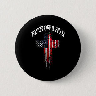 Bóton Redondo 5.08cm Bandeira Americana EUA Cruz Cristã Fé Sobre o Medo