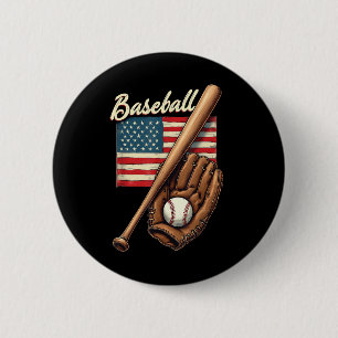 Bóton Redondo 5.08cm Bandeira Americana Jogador de Beisebol Bat Fan Cat