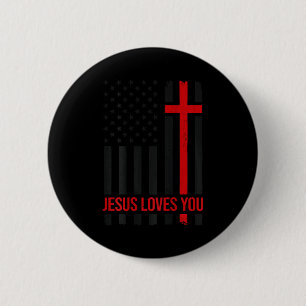Bóton Redondo 5.08cm Bandeira Americana Masculina Jesus Te Ama Fé Crist