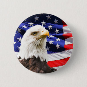 Bóton Redondo 5.08cm Bandeira Americana Patriótica e Águia Americana