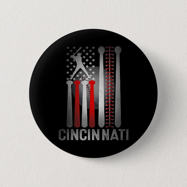 Bóton Redondo 5.08cm Bandeira Americana Retro Cincinnati Distressed Bas (Frente)